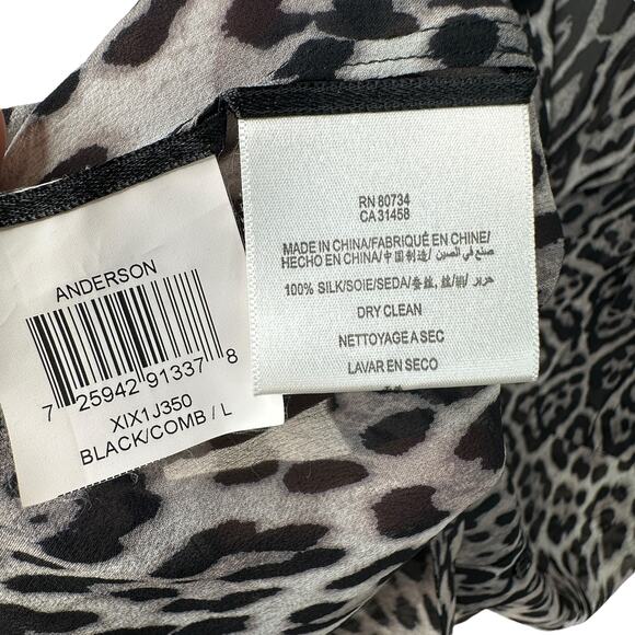BCBG MAXAZRIA Anderson Sheer Silk Blouse Top Womens Large Button Leopard Animal - Picture 6 of 9